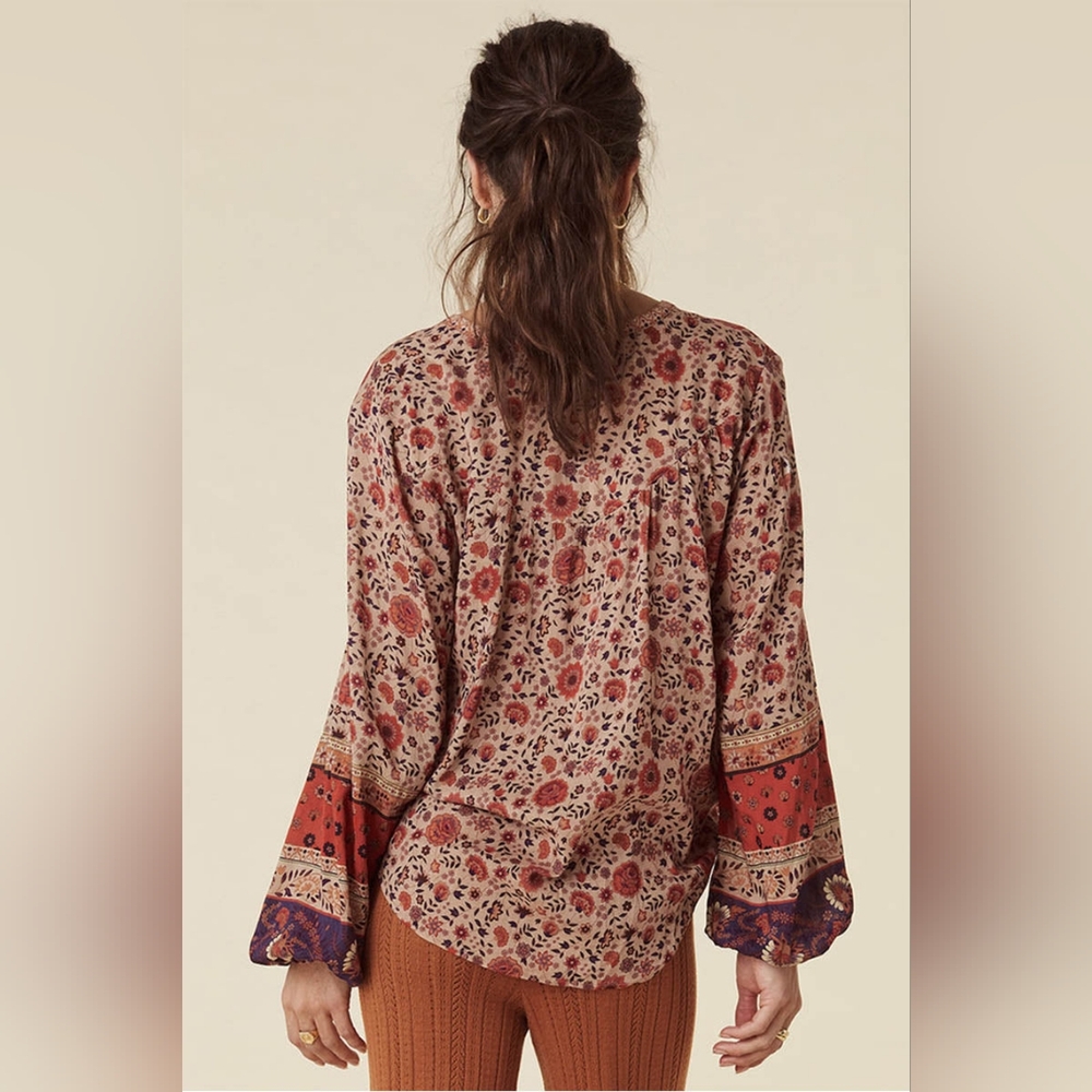 Spell Floral Peasant Blouse in Cream, Rust & Purple - Picture 3 of 6